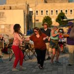 People dancing at concert at Bentzin Family Town Square in downtown Watertown WI