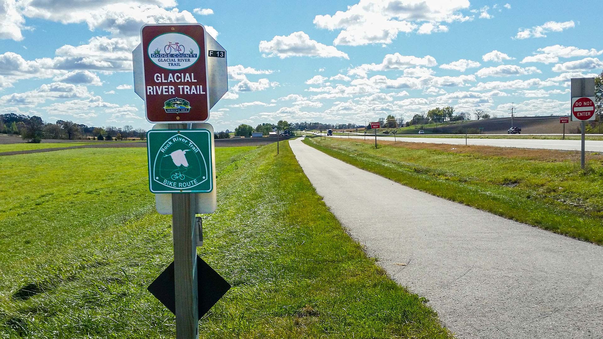 Sign on the Glacial River Bike Trail in Dodge County Wisconsin