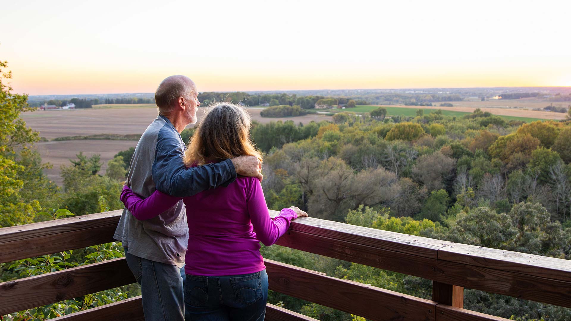 Couple at scenic overlook in fall at Ledge Park Dodge County Wisconsin