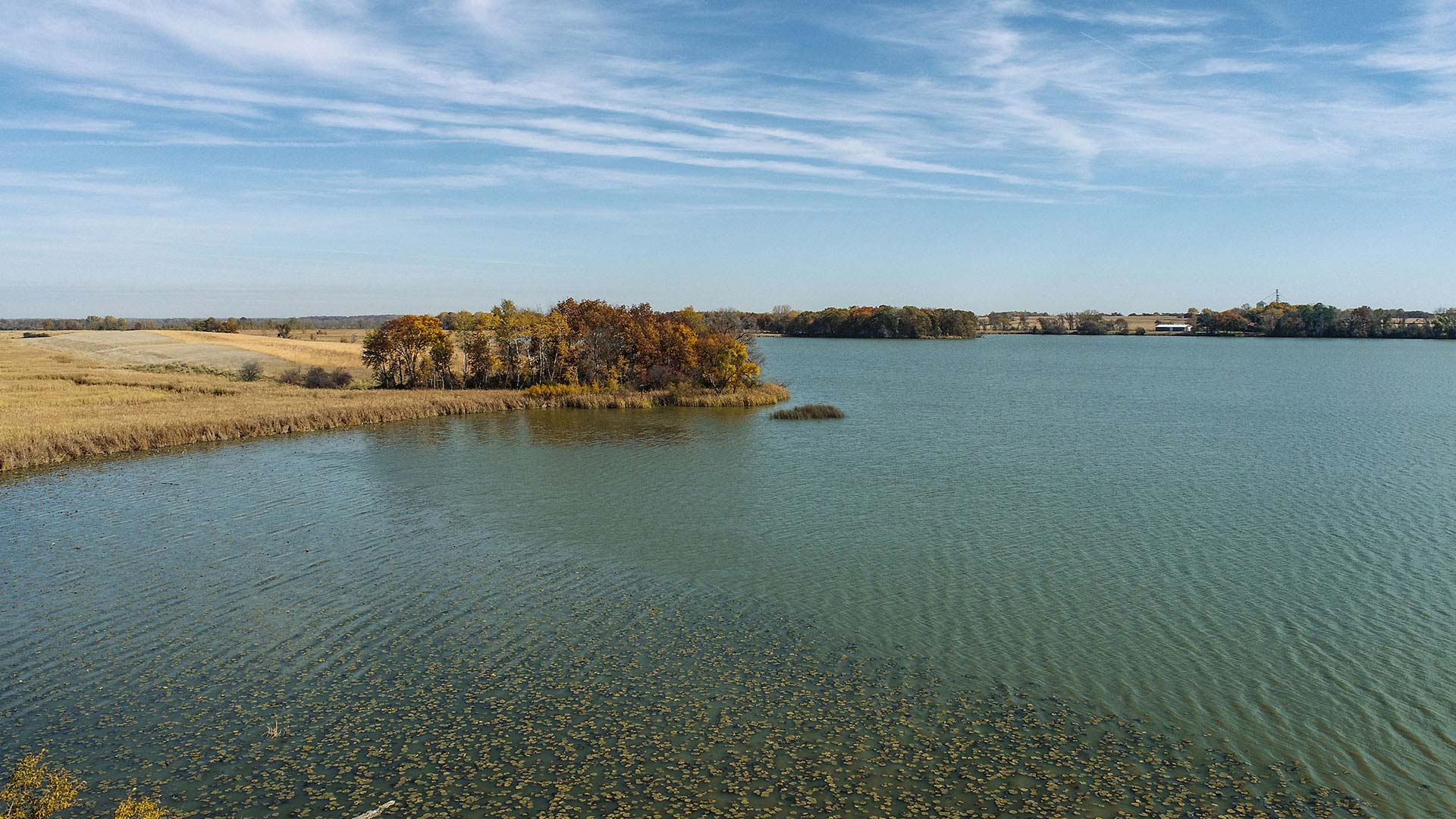 Aerial photo of Lost Lake in Dodge County WI in fall