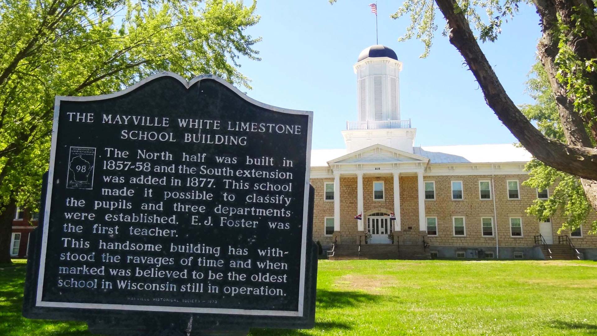 Historic marker outside Mayville Limestone School Museum Mayville WI