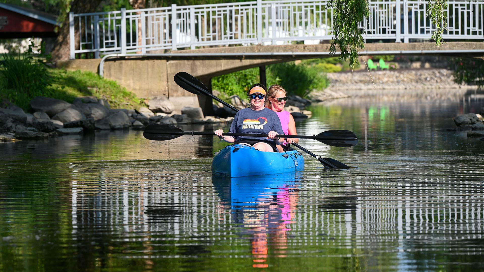 Women kayaking at Riverside Park in Watertown Wisconsin