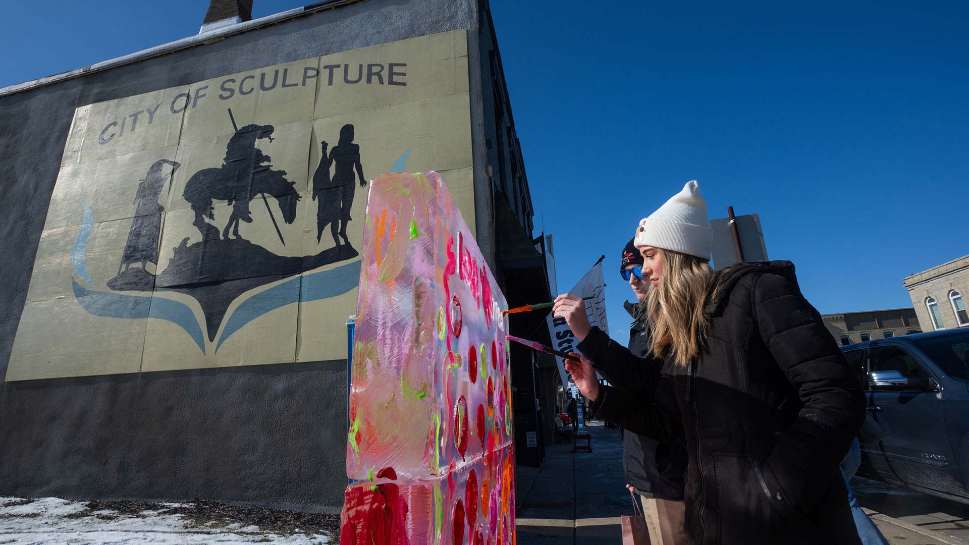 Couple creating artwork at Wapun IceFest Dodge County WI