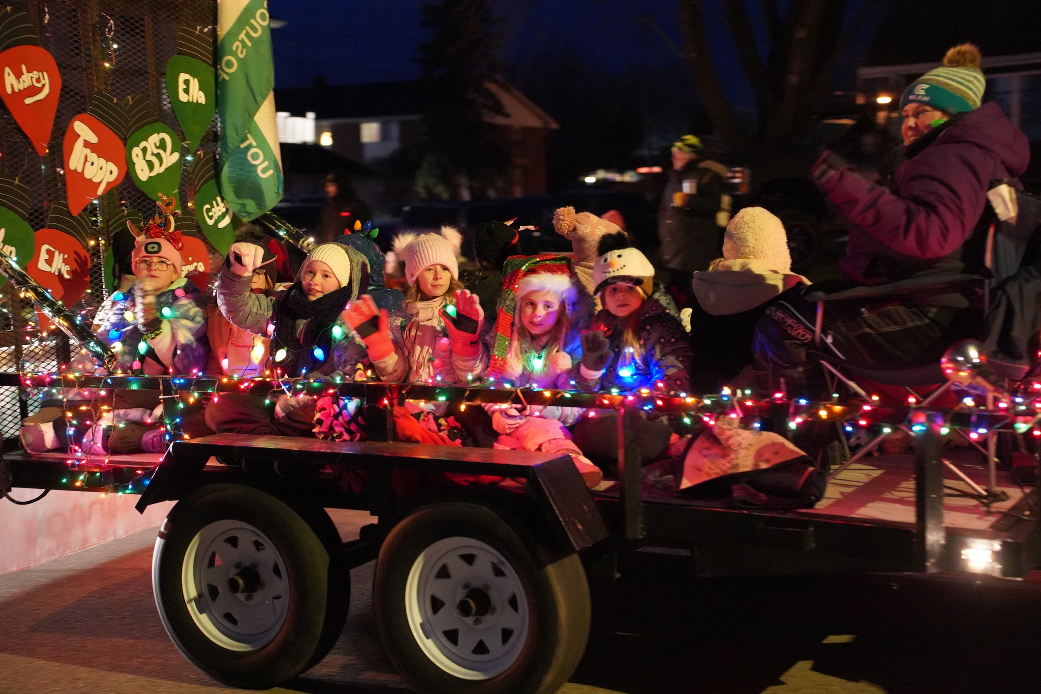 Children on a Christmas themed float during parade
